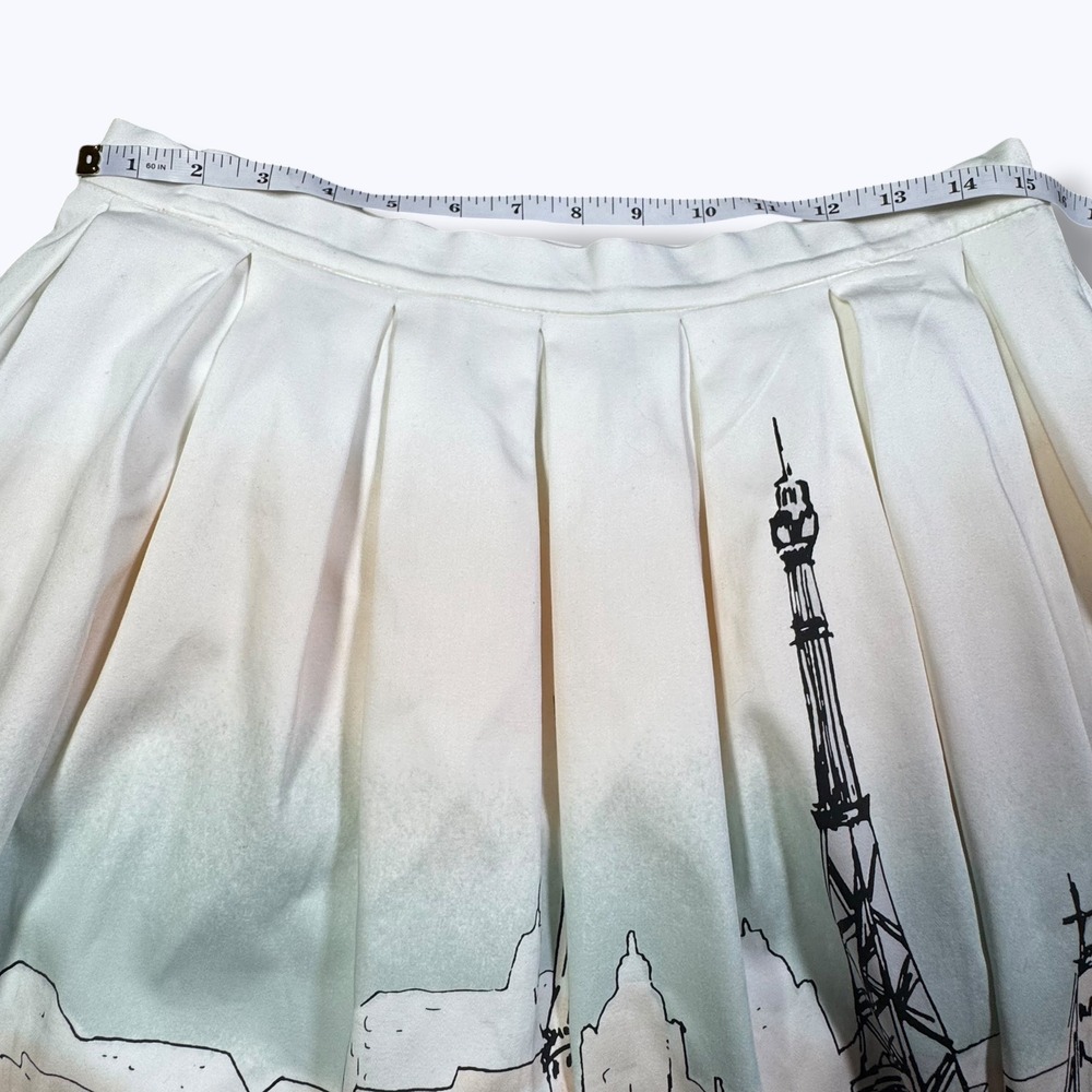 Elle Paris Art Print Midi Skirt 12 Pleated A Line City Scene Graphic Novelty - Picture 9 of 13